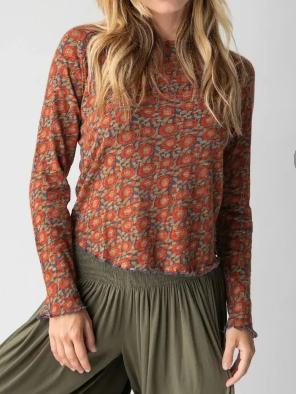 NATURAL LIFE Lily Knit Long Sleeve Tee Shirt In Red Vines Size XL